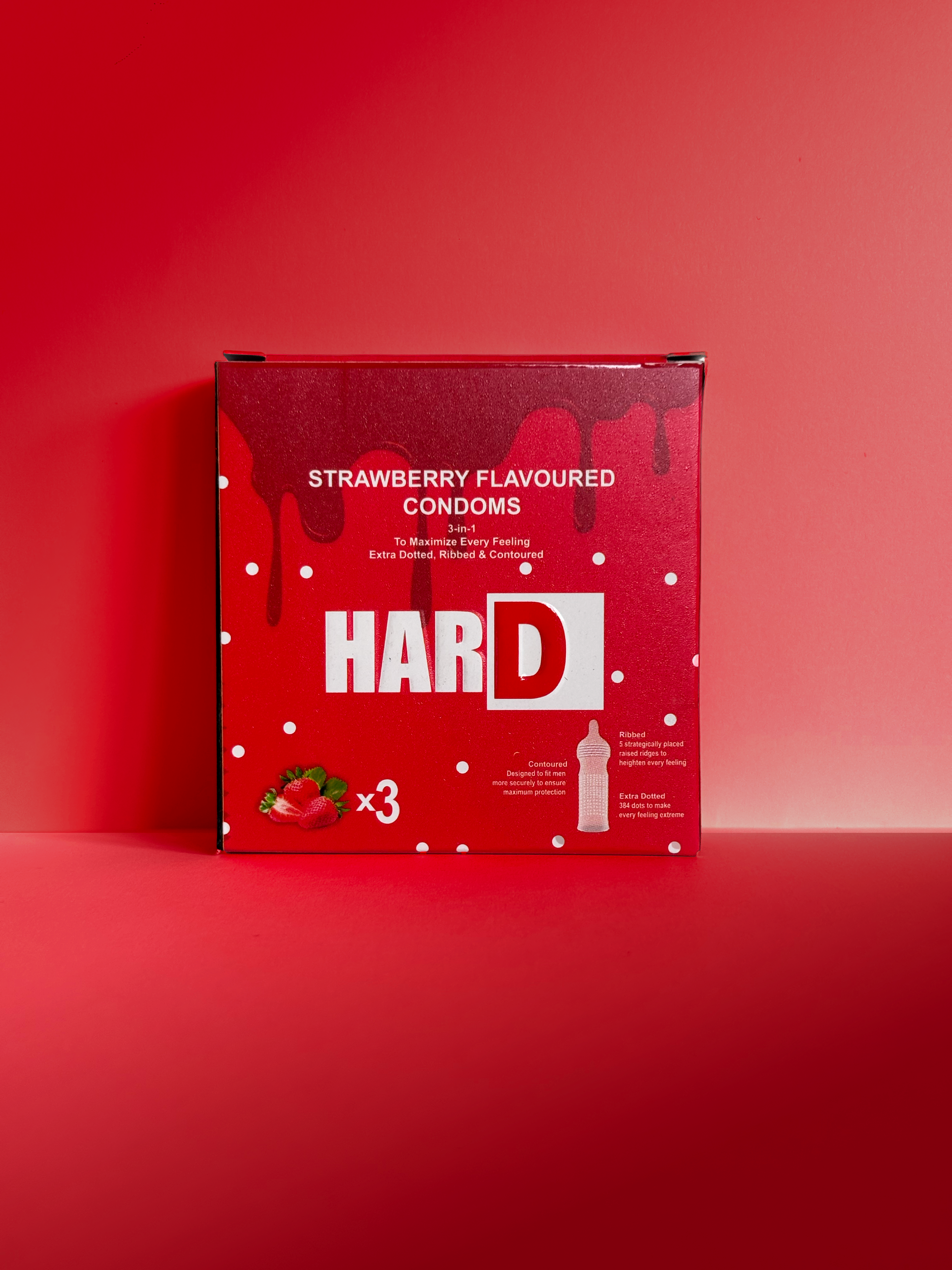 Strawberry HARD condoms front pack